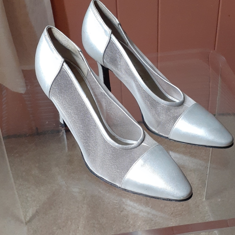 Yves Saint Laurent  Lima Silver Lame Heels